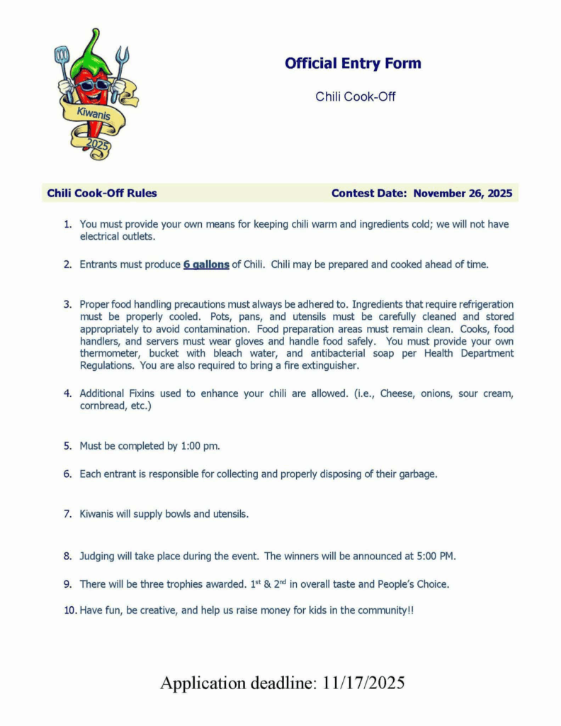 2025 Kiwanis Chili Cook-off rules