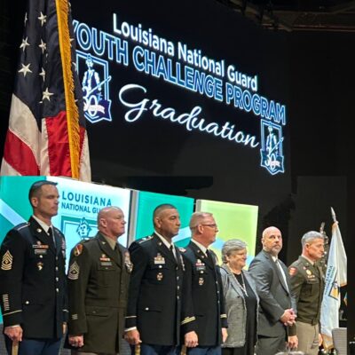 Leaders and dignitaries at the December 12 2024 graduation of the LA National Guard Youth Challenge Program.