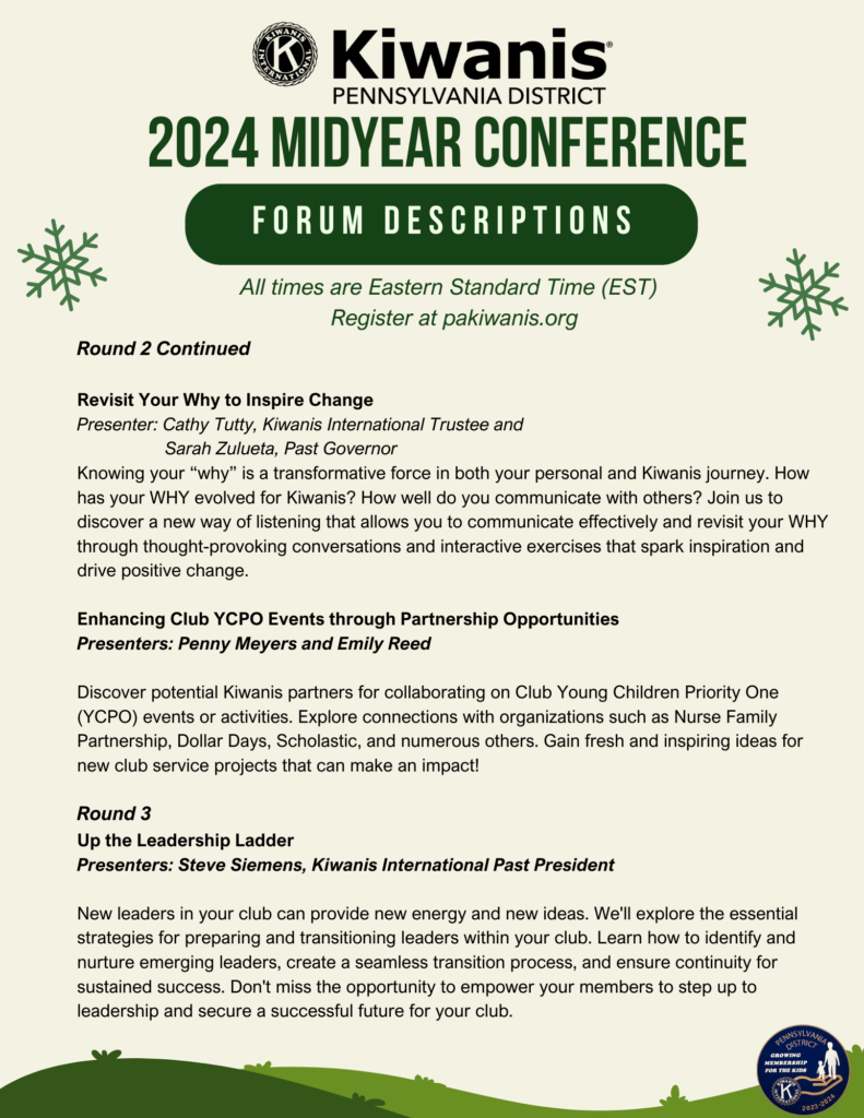 2024 Midyear Forum Schedule and Descriptions Pennsylvania District