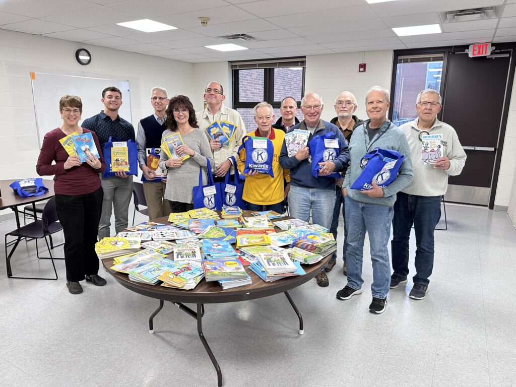 Photo of Kiwanis Matins Annual Children's Book Drive. Over 500 books going out to preschoolers in our Marshalltown community.