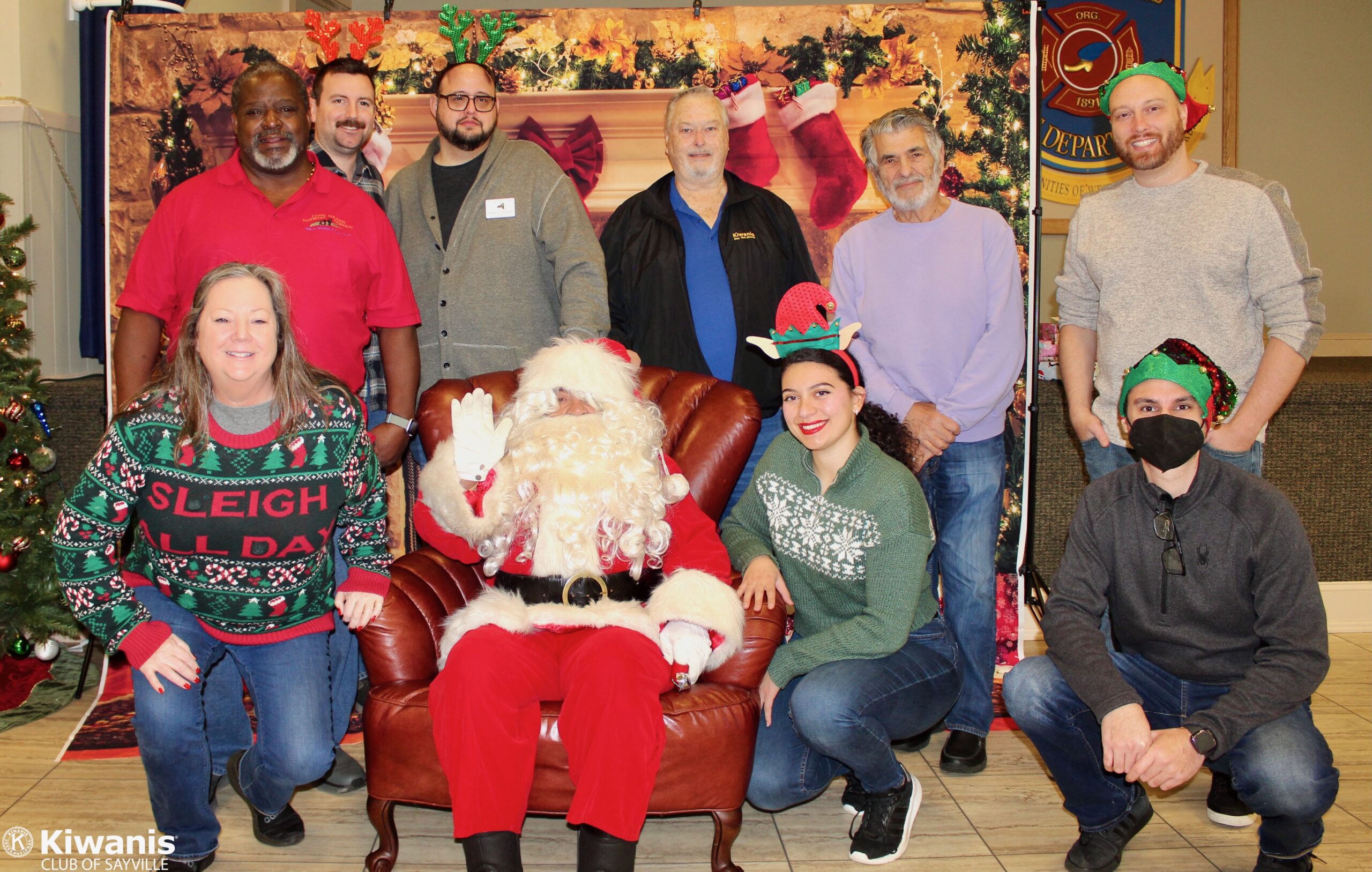 Members of the Kiwanis Club of Sayville at Holiday Brunch for the community on December 17, 2022. Left-to-Right: (front) Dr. Alesia Olsen, DP Gov. Joe Aiello, Jennie Rostkowski, Dan Sturchio (rear) Miles Malone, Rob Ferrara, LTG Suffolk East Jarrod Gordon, Mike Siniski, Andy Lowenberg, President Steve Blody