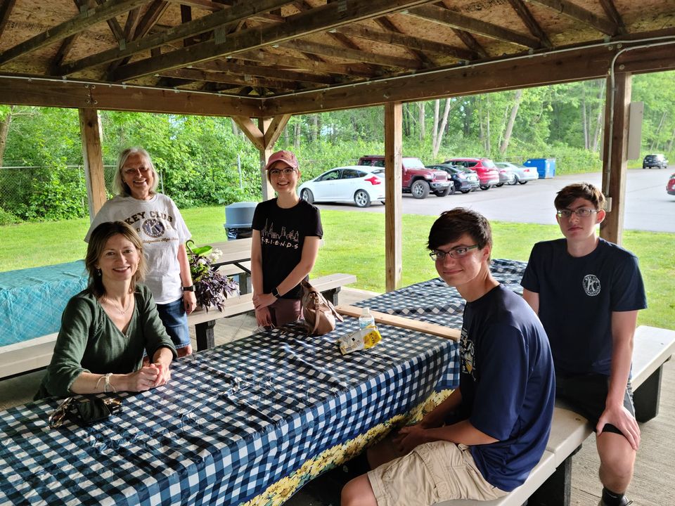 People sitting at picnic table