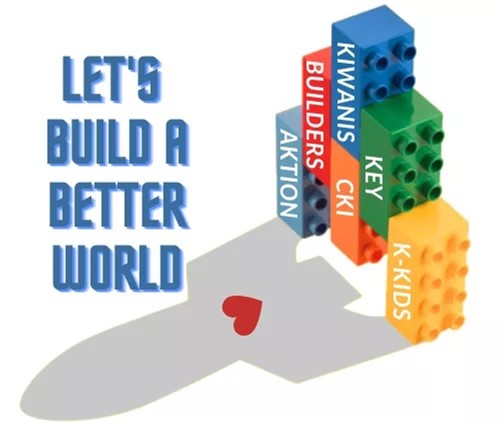 Let's Build a Better World theme logo depicting all the types of clubs within Kiwanis