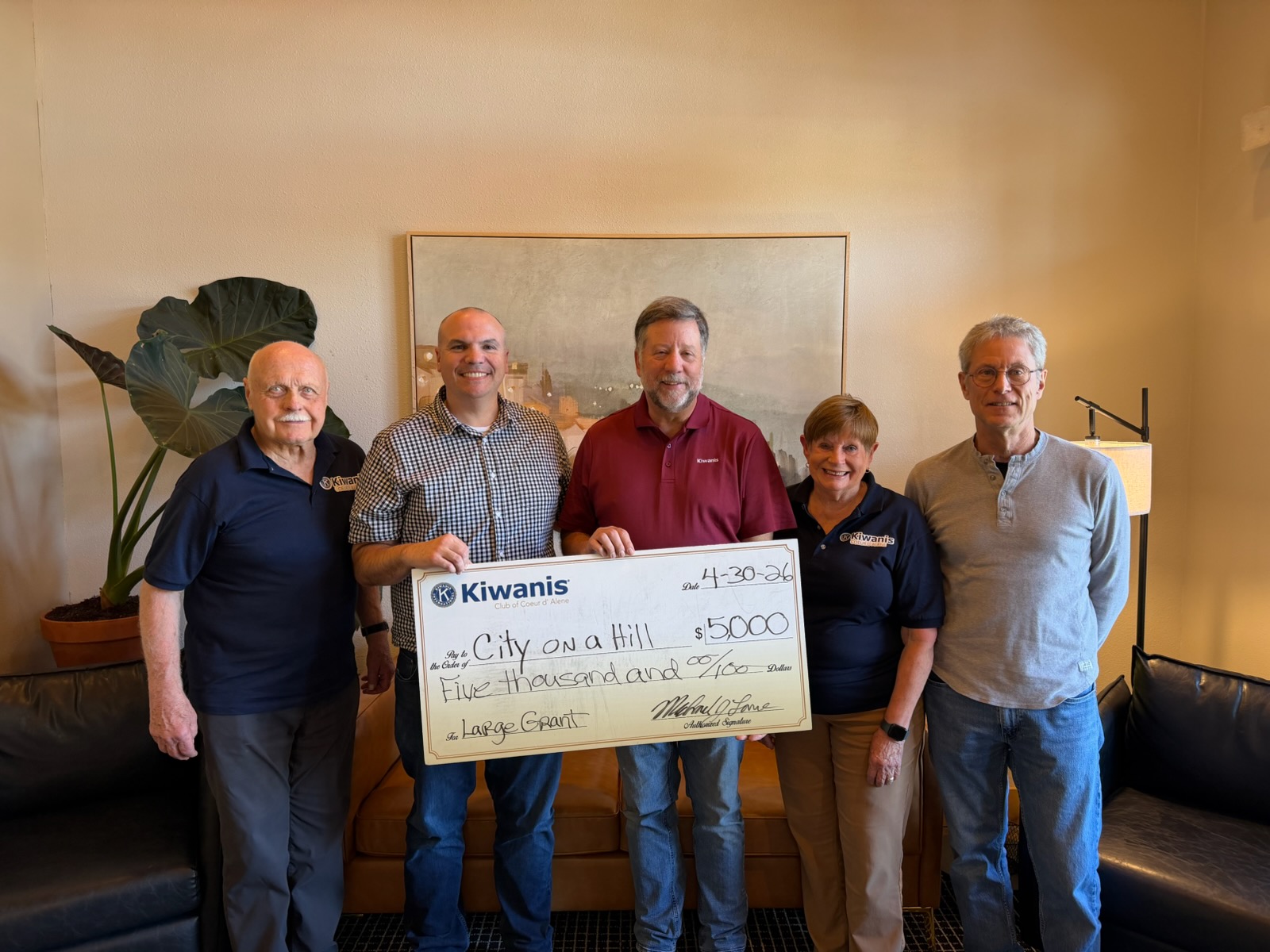 Kiwanis Club of Coeur d’Alene presents grant award to City on a Hill Behavioral Health Center for IVA-2 CPT attention assessment tool