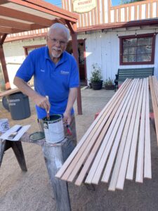 Painting wood slats for the wagon