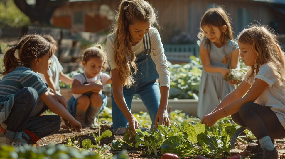 Children learning in the vegetable garden