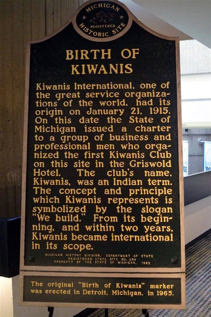 Historical marker titled Birth of Kiwanis