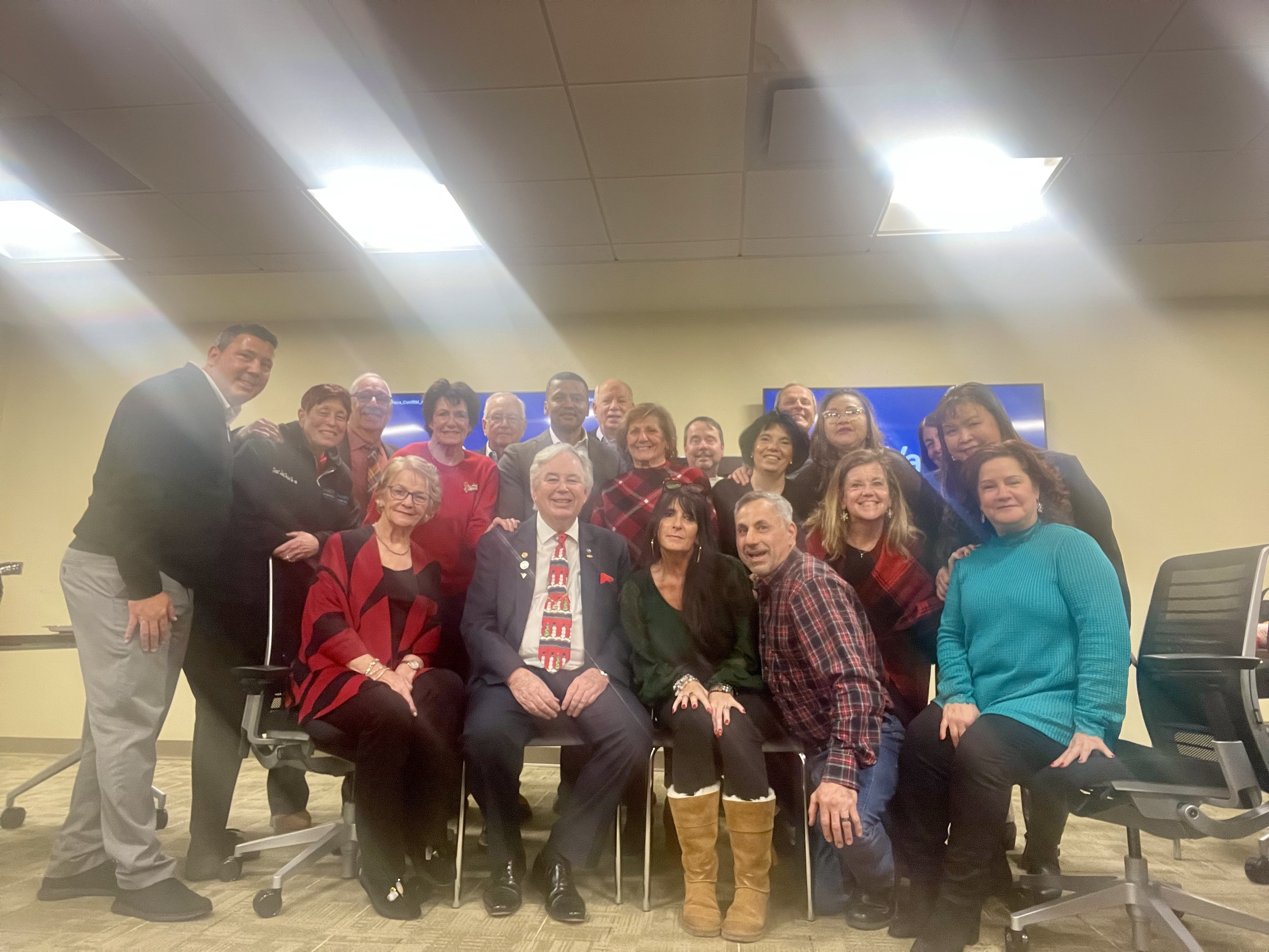 December 2025 monthly festive meeting at Valley Bank offices in Jericho.