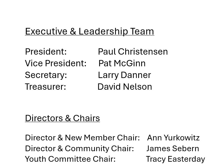 Text Listing of the Executive Team and Leadership Team of the Kiwanis Club of North Shore Milwaukee