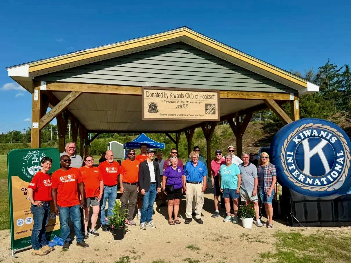 Members of the Kiwanis Club of Hooksett gathered at the ribbon-cutting ceremony for the new Peters Brook Park pavilion