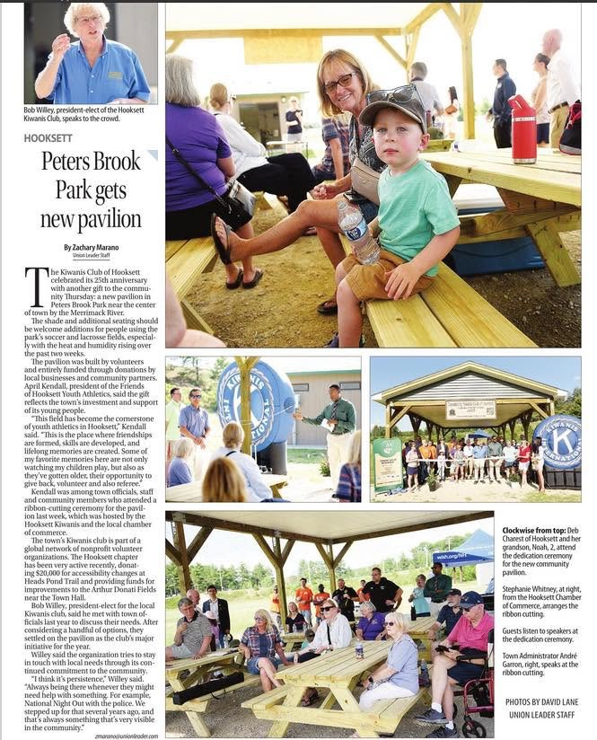 Hooksett Banner newspaper article covering the Peters Brook Park pavilion dedication ceremony