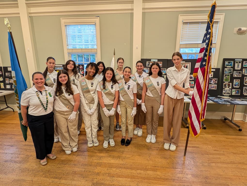 Weston Girl Scouts prepared to perform flag ceremony.