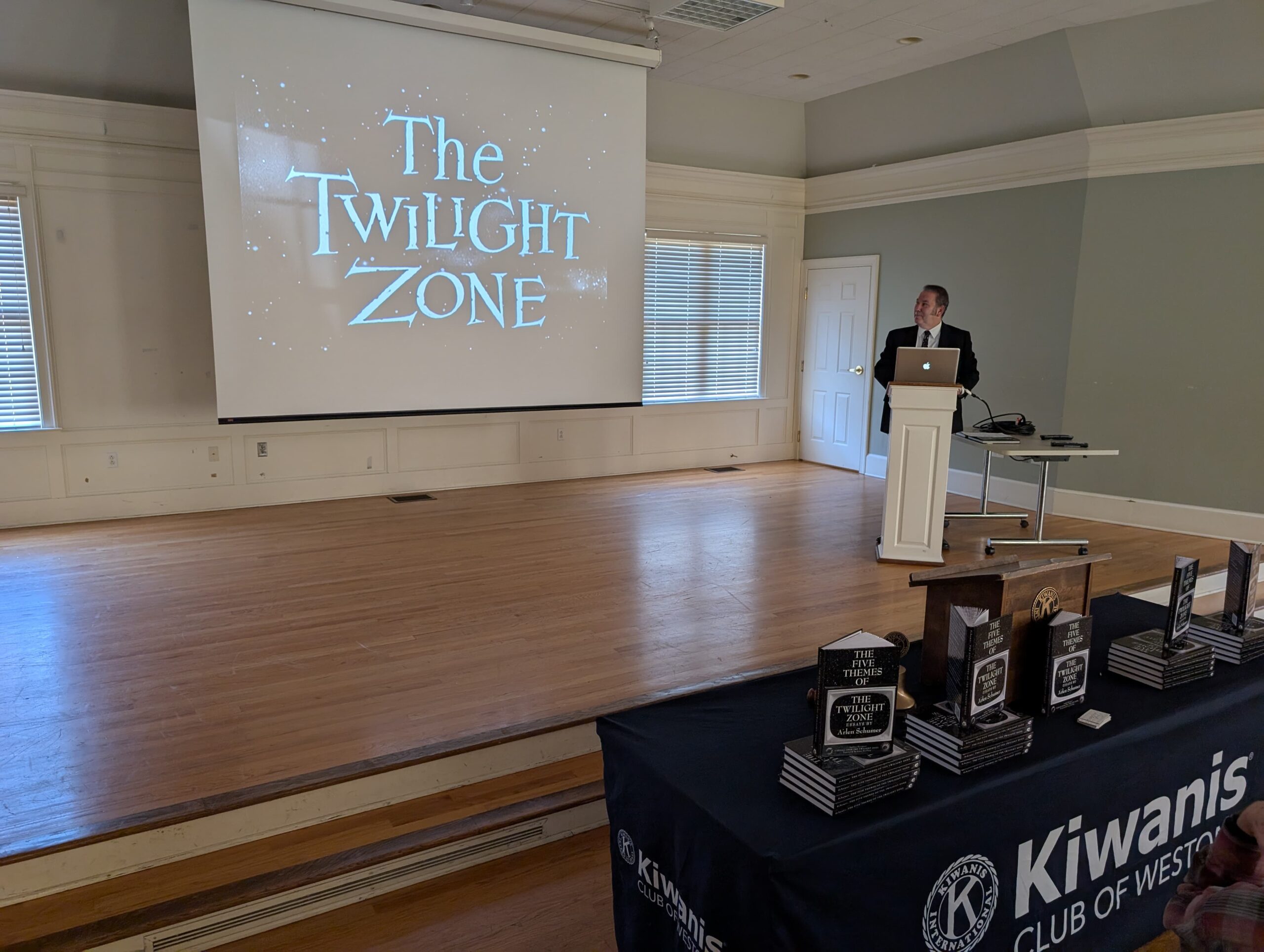 Twilight Zone scholar Arlen Schumer at the podium at the club meeting on Saturday, October 26, 2024.