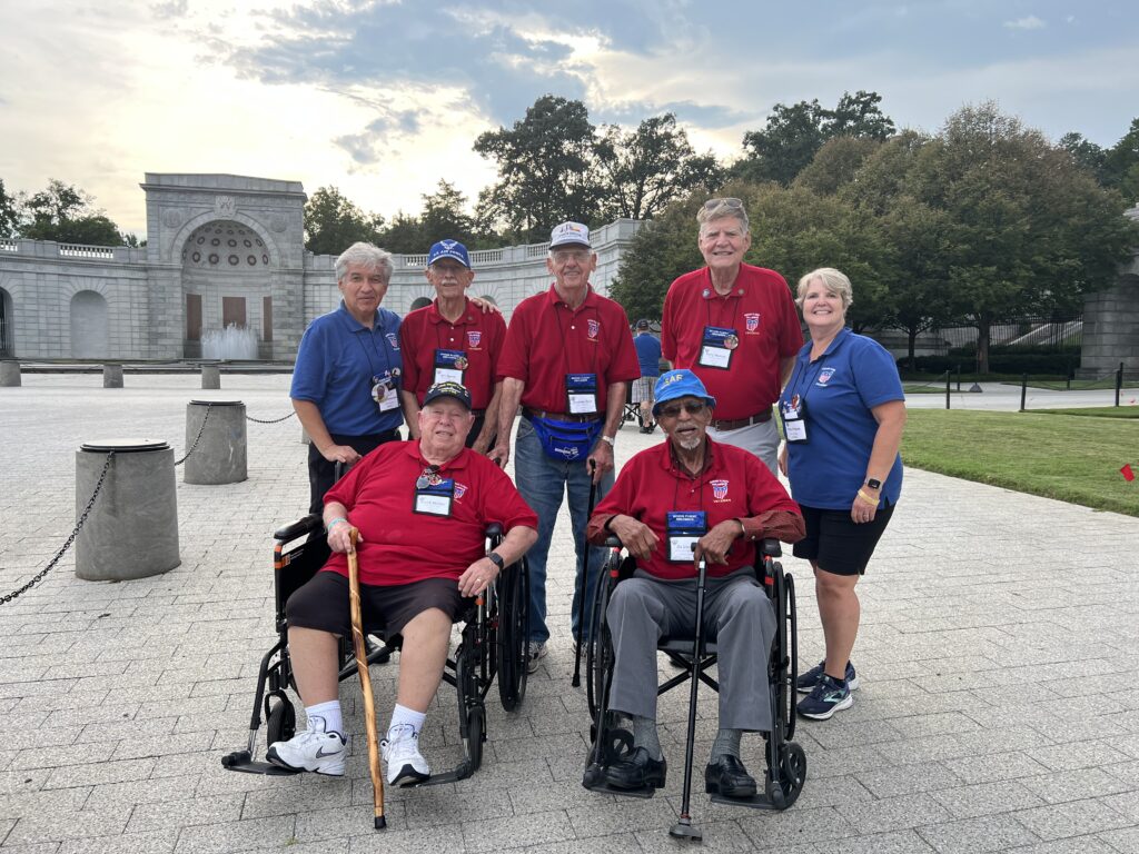 2023 Honor Flight including three attendees and one guardian all members of Gahanna Kiwanis