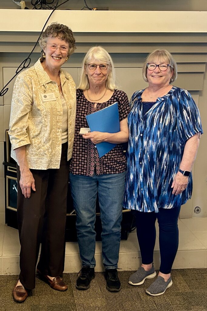 Picture of new member Cathy Menon with President Lynda and Sponsor Laura